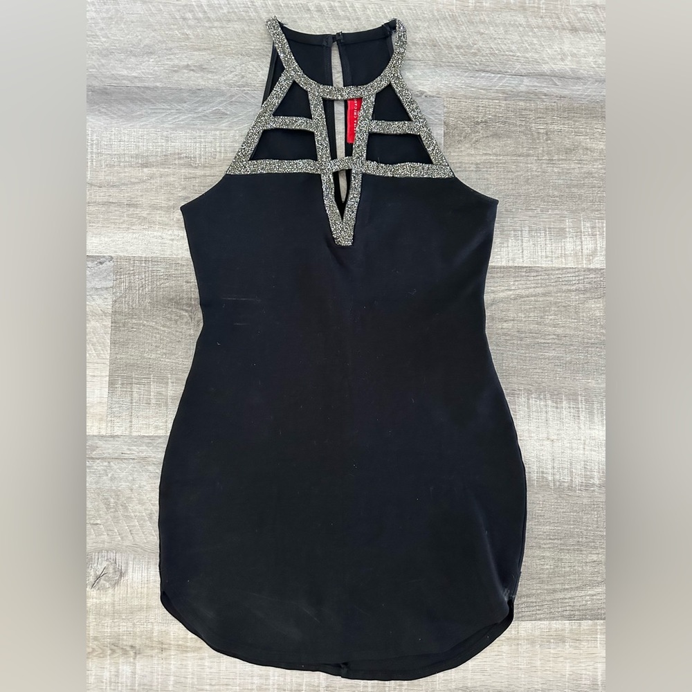 AKIRA Sparkly High Neck Black Dress